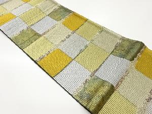 引箔横段に縦縞模様織出し袋帯